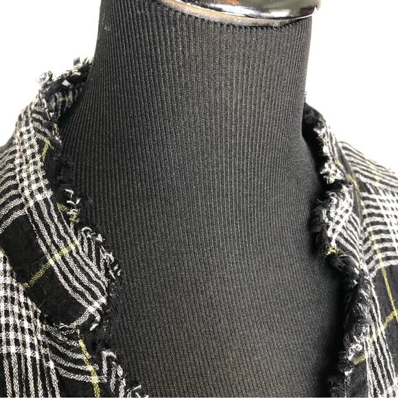 Habitat black white plaid gauze cotton raw hem button tunic top size Large - Picture 8 of 16